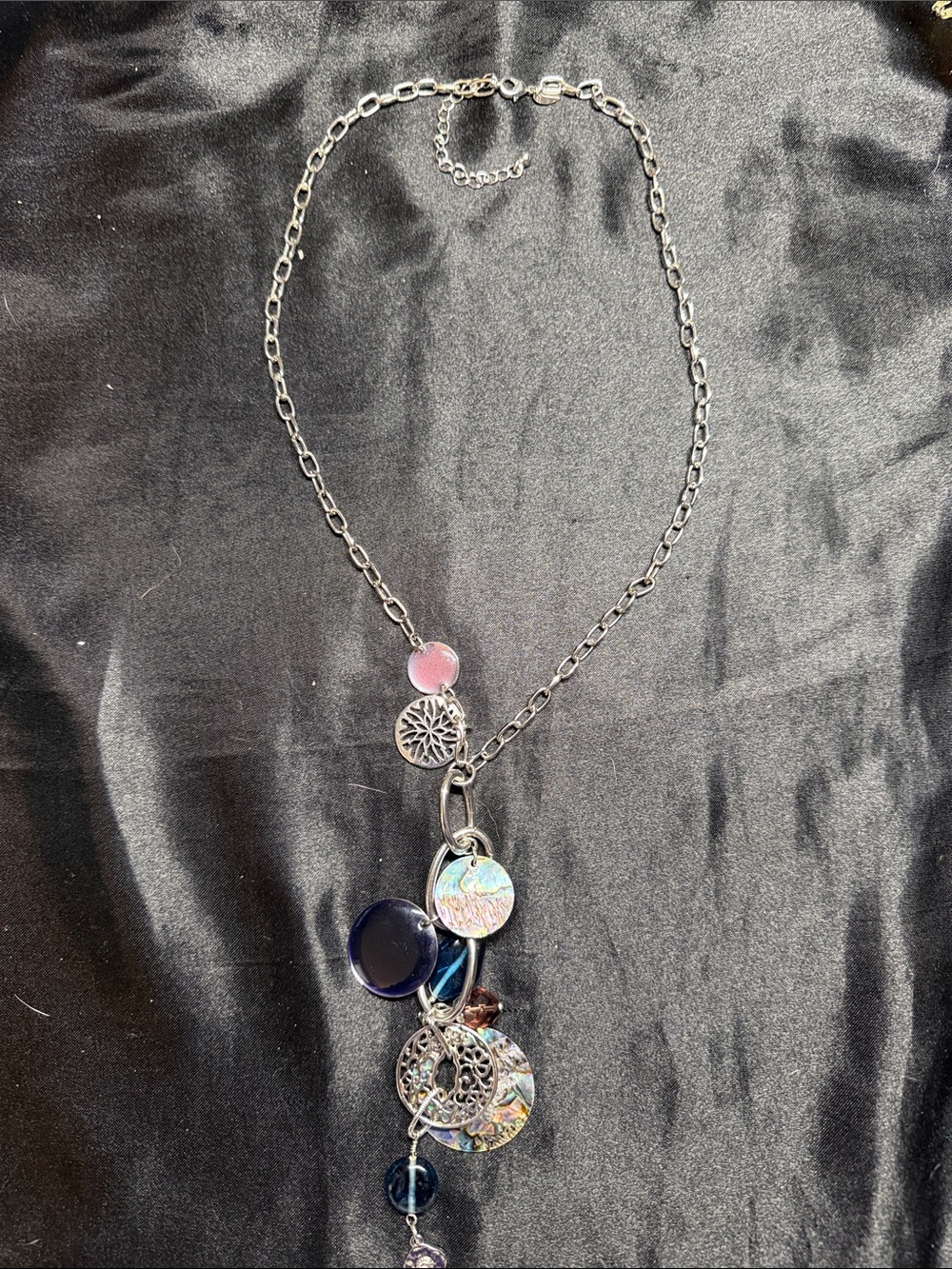 Lia Sophia Silver-Tone Women’s Charm Necklace with Abalone Pink and Blue Accents